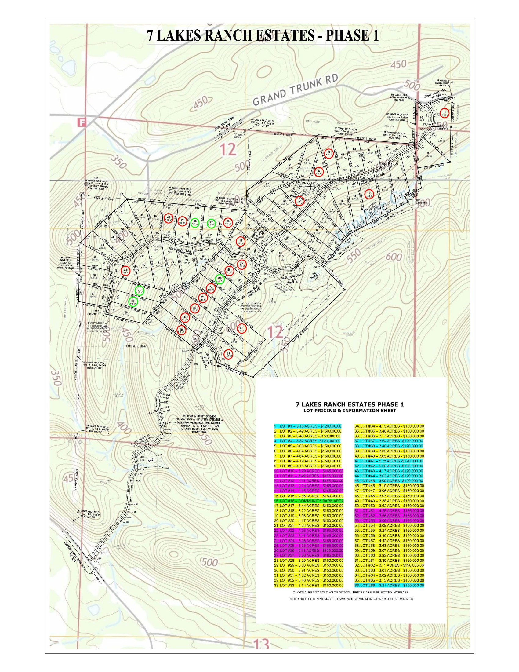 7 Lakes Ranch Estates Phase 1 Plat Map — All Lots