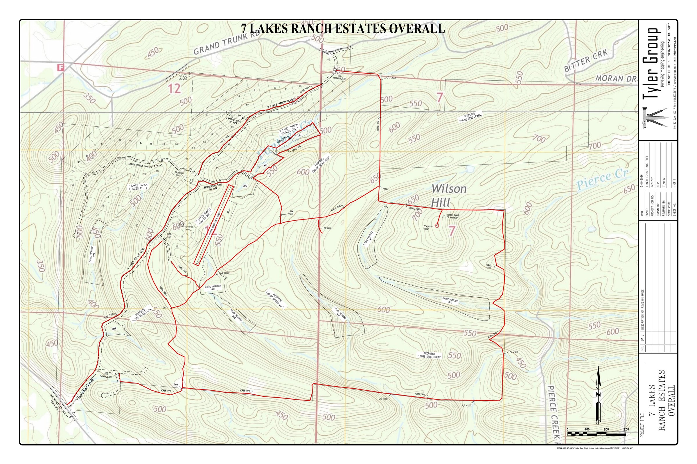 7 Lakes Ranch Estates Phase 1 Topographic Map — Current Trails & Features